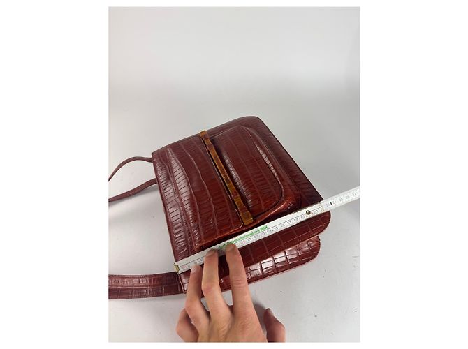 Bolso de cuero patentado con estampado de cocodrilo vintage Givenchy marrón Roja - vista 12