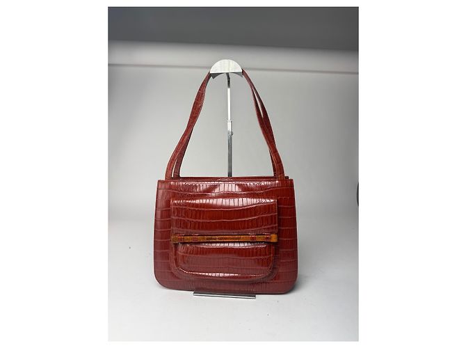 Bolso de cuero patentado con estampado de cocodrilo vintage Givenchy marrón Roja - vista 14