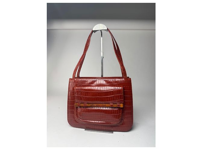 Bolso de cuero patentado con estampado de cocodrilo vintage Givenchy marrón Roja - vista 6