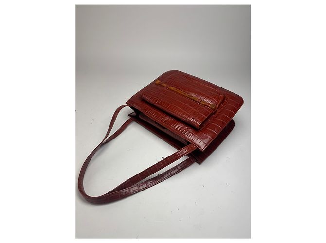 Bolso de cuero patentado con estampado de cocodrilo vintage Givenchy marrón Roja - vista 8