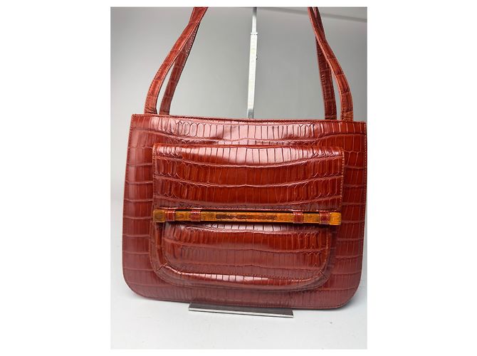 Bolso de cuero patentado con estampado de cocodrilo vintage Givenchy marrón Roja - vista 9