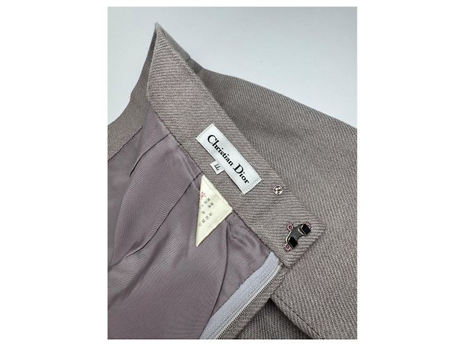 Saia de Lã Vintage Dior Ecru LL Cinza - vista 11