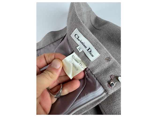 Saia de Lã Vintage Dior Ecru LL Cinza - vista 12
