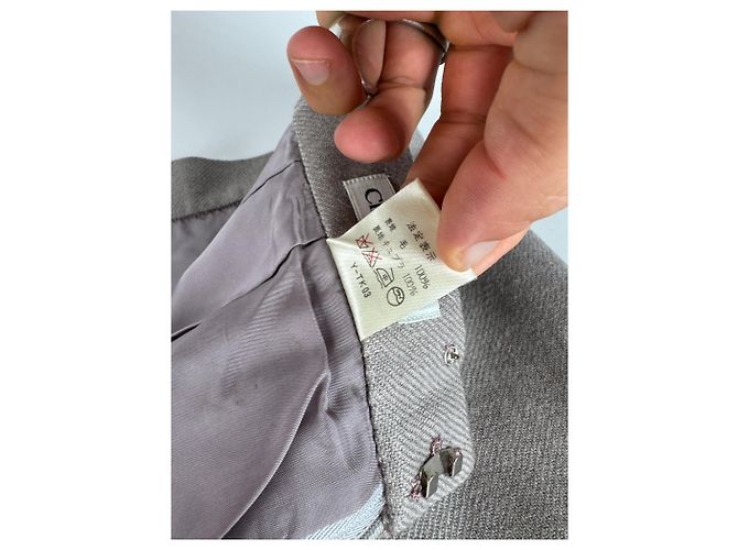 Saia de Lã Vintage Dior Ecru LL Cinza - vista 13