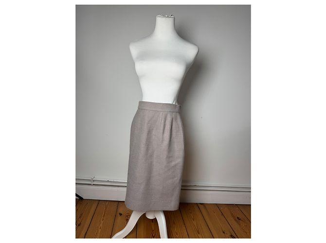 Saia de Lã Vintage Dior Ecru LL Cinza - vista 14