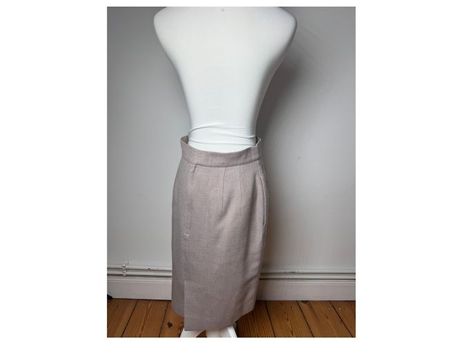 Saia de Lã Vintage Dior Ecru LL Cinza - vista 15