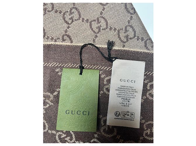 Sciarpa Gucci reversibile in jacquard di lana biologica con frange marroni - vista 4