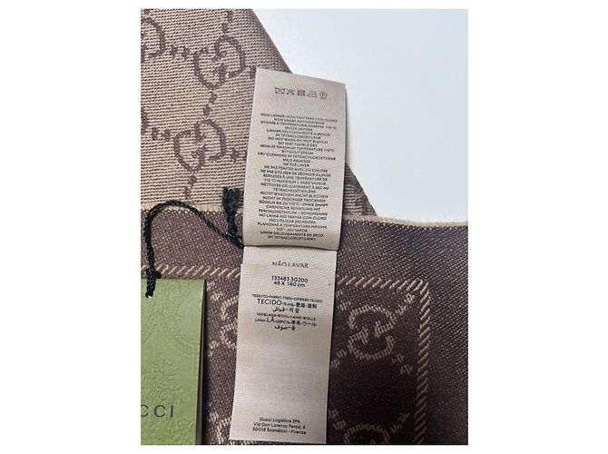 Sciarpa Gucci reversibile in jacquard di lana biologica con frange marroni - vista 5