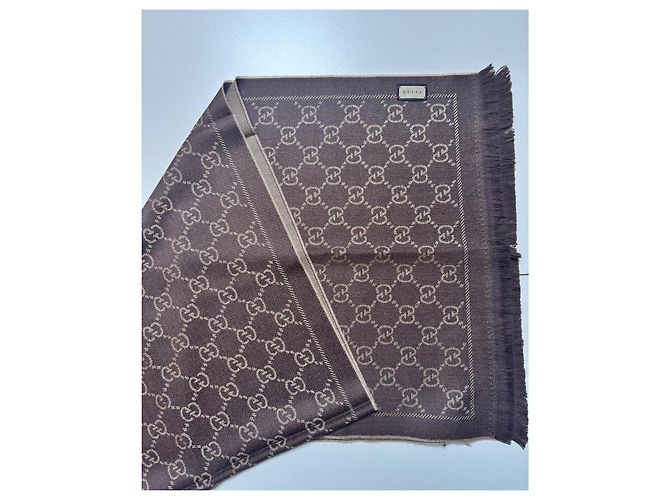 Sciarpa Gucci reversibile in jacquard di lana biologica con frange marroni - vista 7