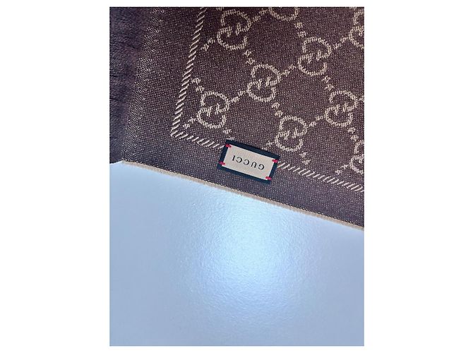 Sciarpa Gucci reversibile in jacquard di lana biologica con frange marroni - vista 8