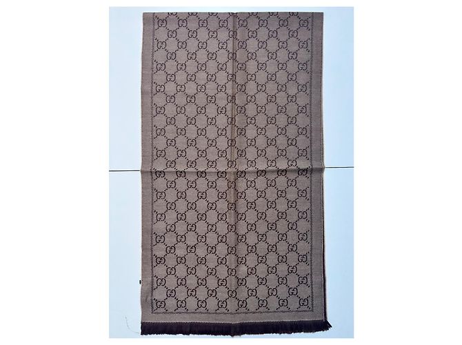 Sciarpa Gucci reversibile in jacquard di lana biologica con frange marroni - vista 9