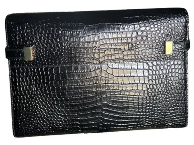 Yves Saint Laurent Saint Laurent YSL modello Manhattan Pelle Nera Stampa Cocco Nero - vista 2