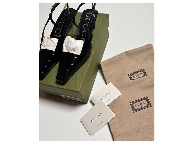 Gucci Black Crocodile-Embossed Leather Back-Strap Pumps - view 10