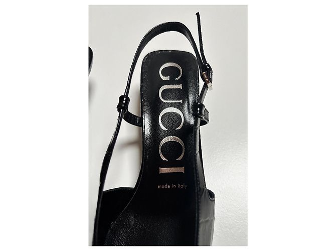 Gucci Black Crocodile-Embossed Leather Back-Strap Pumps - view 3