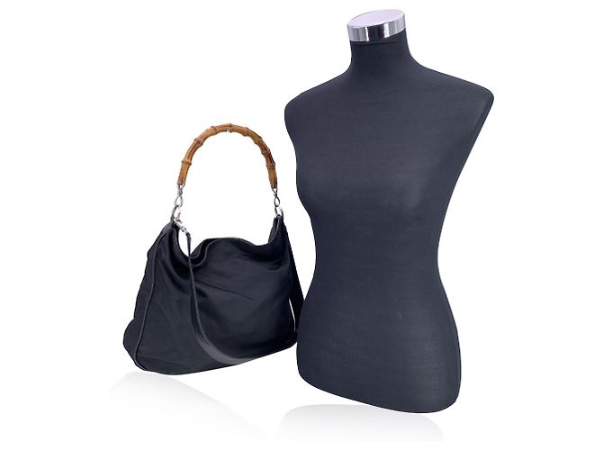 Bamboo Hobo in tessuto vintage Gucci con bambù Nero - vista 2