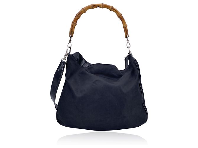 Bamboo Hobo in tessuto vintage Gucci con bambù Nero - vista 5