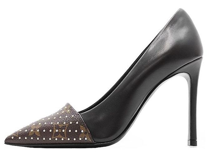 Pompes en cuir Monogram Louis Vuitton Marron Noir - vue 3
