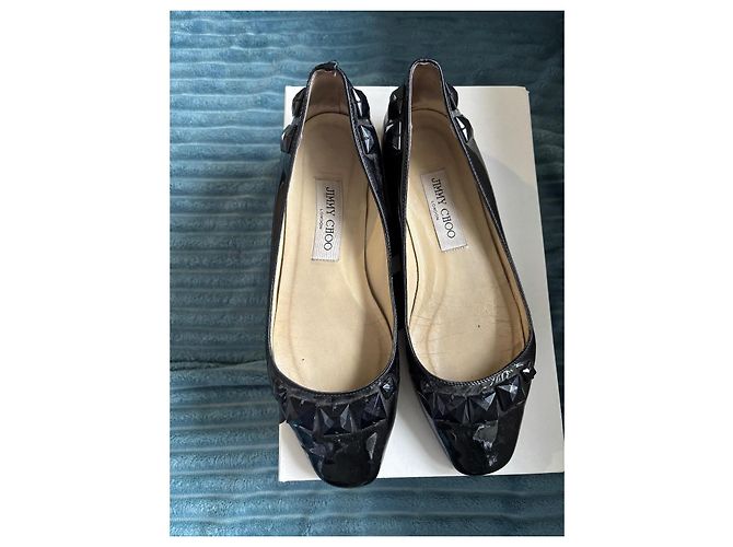 Jimmy Choo Black Patent Leather Bejewelled Ballet Flats - view 2
