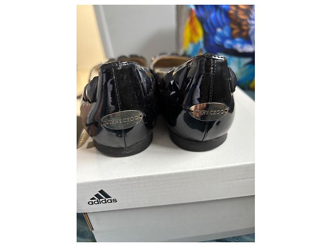 Jimmy Choo Black Patent Leather Bejewelled Ballet Flats - view 3