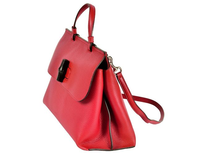 Bamboo Borsa quotidiana Gucci in pelle rossa e bambù Rosso - vista 2
