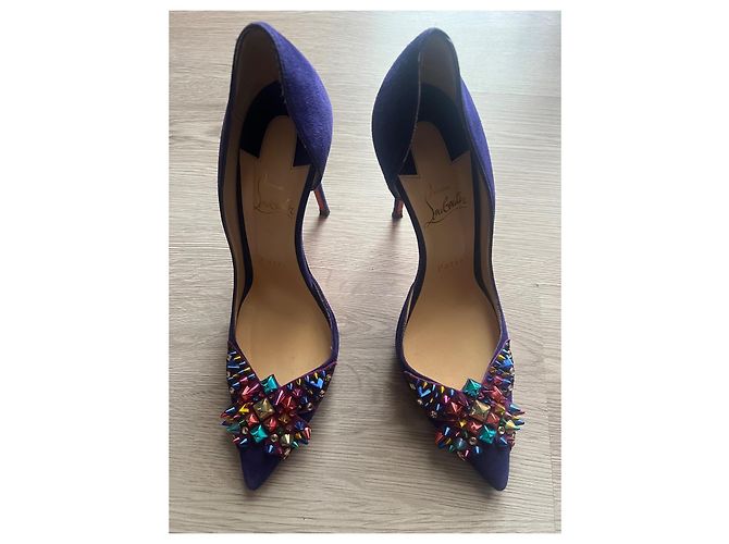 Décolleté Christian Louboutin con Borchie Multicolori Camoscio Viola 39 Multicolore Viola scuro - vista 2