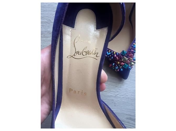 Décolleté Christian Louboutin con Borchie Multicolori Camoscio Viola 39 Multicolore Viola scuro - vista 4