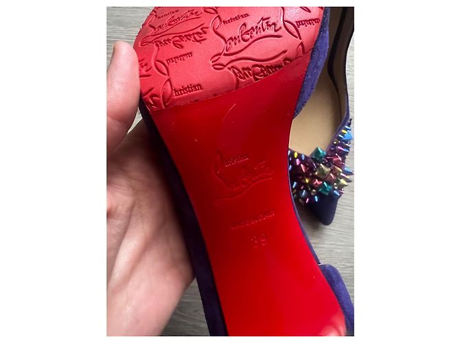 Décolleté Christian Louboutin con Borchie Multicolori Camoscio Viola 39 Multicolore Viola scuro - vista 5
