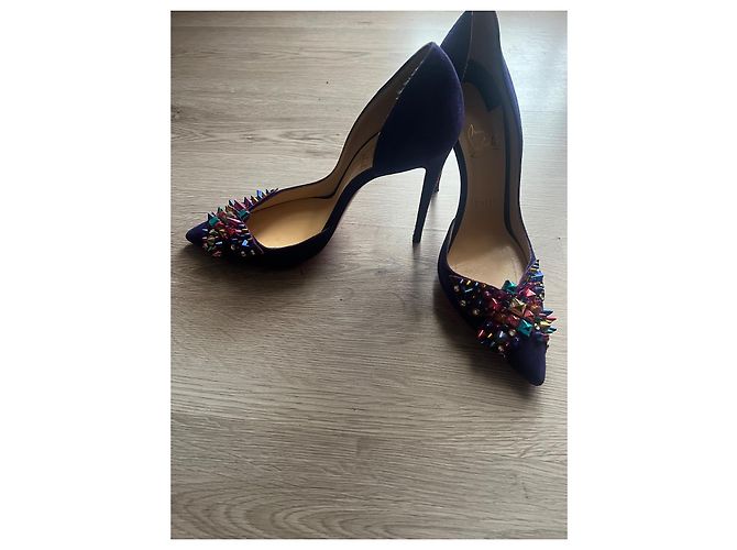 Décolleté Christian Louboutin con Borchie Multicolori Camoscio Viola 39 Multicolore Viola scuro - vista 7