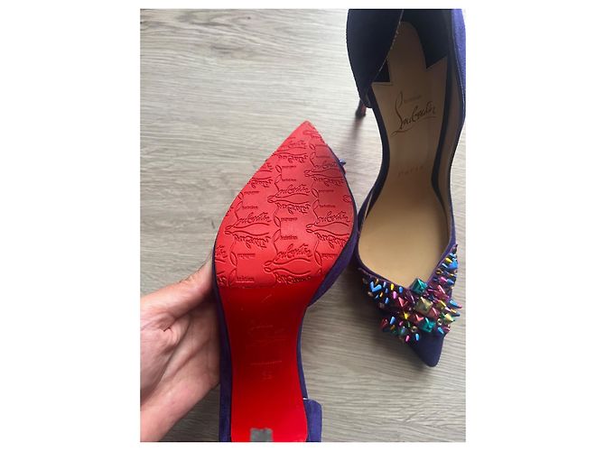 Décolleté Christian Louboutin con Borchie Multicolori Camoscio Viola 39 Multicolore Viola scuro - vista 9