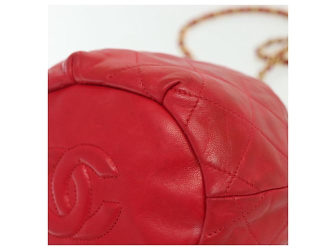CHANEL Borsa a Spalla Matelassé in Pelle Rossa con Catena Dorata CC Auth 142310 Rosso D'oro - vista 14