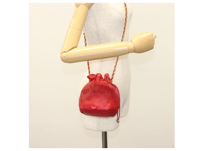 CHANEL Borsa a Spalla Matelassé in Pelle Rossa con Catena Dorata CC Auth 142310 Rosso D'oro - vista 22