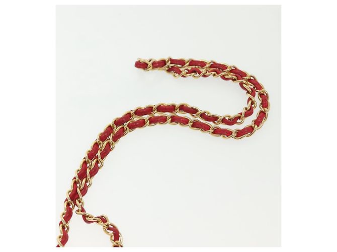 CHANEL Borsa a Spalla Matelassé in Pelle Rossa con Catena Dorata CC Auth 142310 Rosso D'oro - vista 8