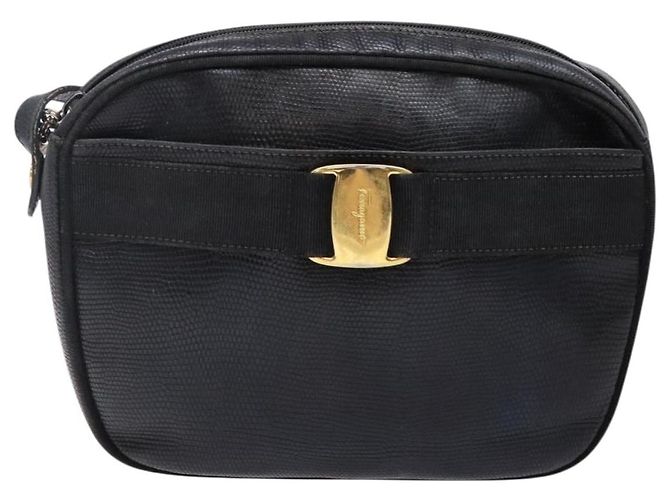 Borsa a Spalla Vala in Pelle Embossata Nera e Oro Auth BA5268 di Salvatore Ferragamo Nero D'oro - vista 13
