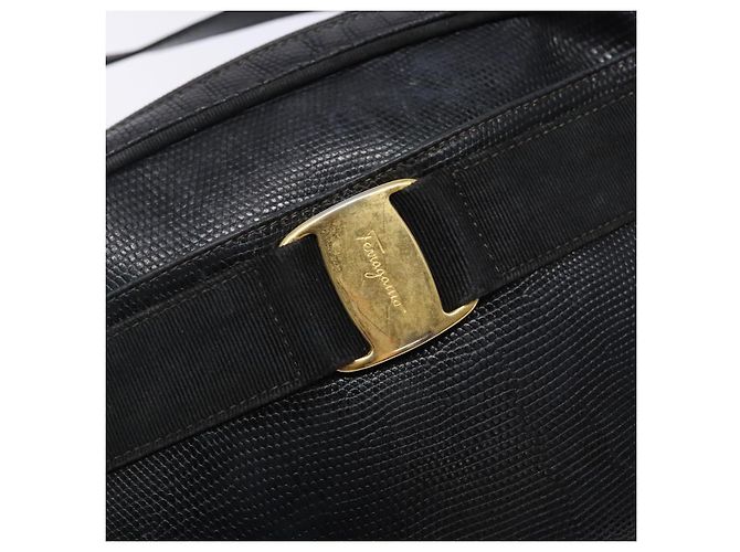 Borsa a Spalla Vala in Pelle Embossata Nera e Oro Auth BA5268 di Salvatore Ferragamo Nero D'oro - vista 18