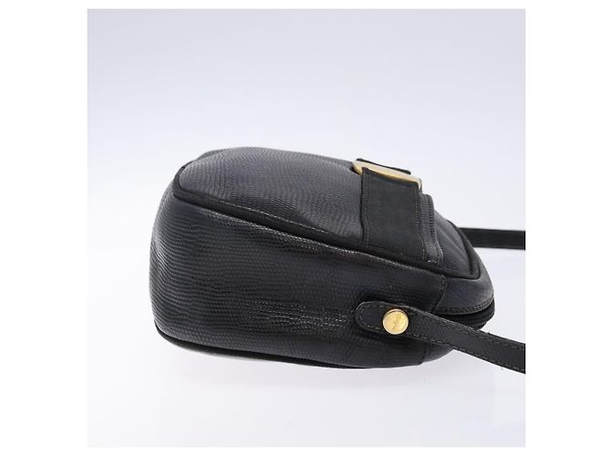 Borsa a Spalla Vala in Pelle Embossata Nera e Oro Auth BA5268 di Salvatore Ferragamo Nero D'oro - vista 3