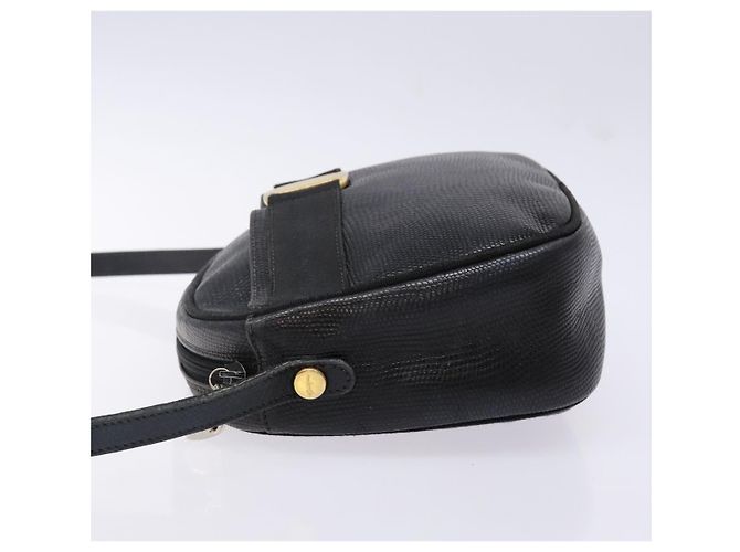 Borsa a Spalla Vala in Pelle Embossata Nera e Oro Auth BA5268 di Salvatore Ferragamo Nero D'oro - vista 4