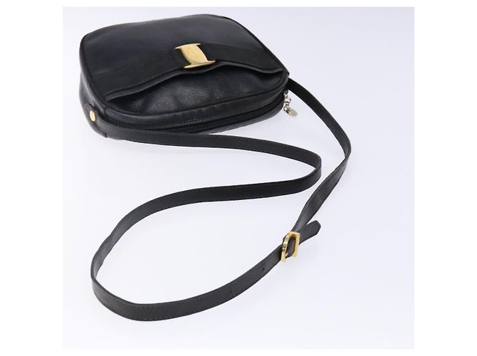 Borsa a Spalla Vala in Pelle Embossata Nera e Oro Auth BA5268 di Salvatore Ferragamo Nero D'oro - vista 7