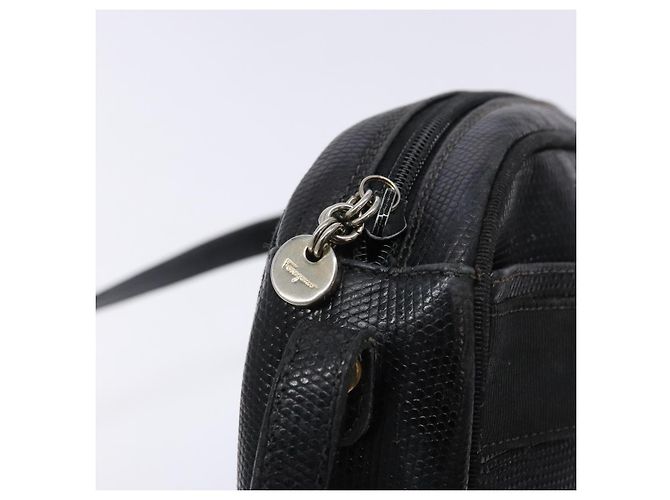Borsa a Spalla Vala in Pelle Embossata Nera e Oro Auth BA5268 di Salvatore Ferragamo Nero D'oro - vista 9