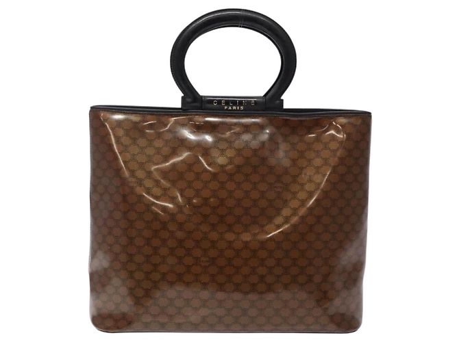Céline CELINE Macadam Canvas Handtasche Emaille Braun Gold Auth 142207 Golden - Ansicht 13