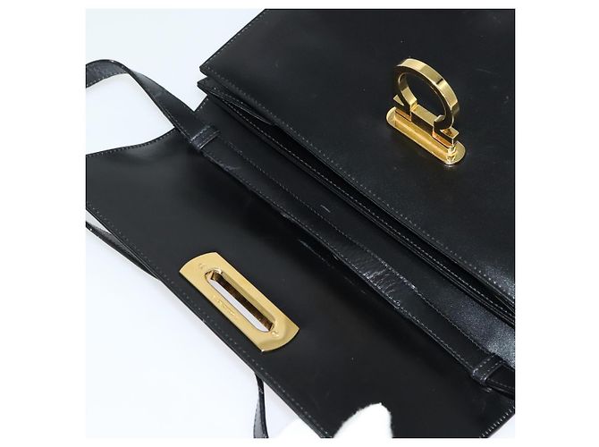 Borsa a Spalla Gancini in Pelle Nera e Oro Salvatore Ferragamo Auth 142187 Nero D'oro - vista 10