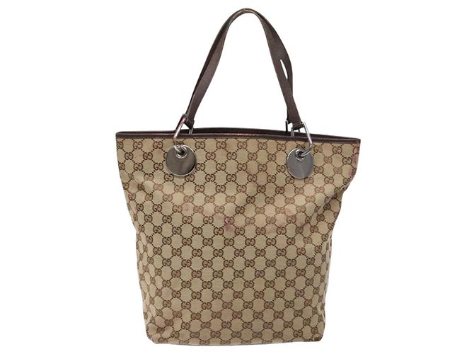 GUCCI GG Canvas Tote Bag Beige Silber 120836 Auth BA5201 - Ansicht 13