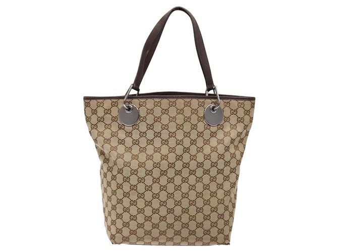 GUCCI GG Canvas Tote Bag Beige Silber 120836 Auth BA5201 - Ansicht 2