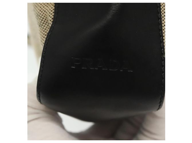PRADA Schultertasche aus Canvas Leder Beige Schwarz Silber Authentisch bs29206 - Ansicht 18