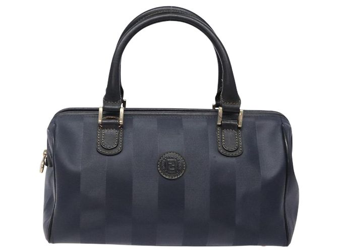 Pequin Sac à main en toile Pecan FENDI bleu marine et or Auth ep10858 Doré - vue 13