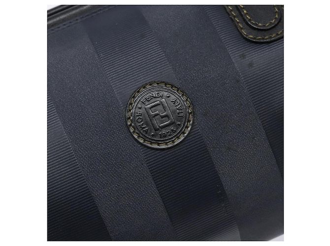 Pequin Sac à main en toile Pecan FENDI bleu marine et or Auth ep10858 Doré - vue 18