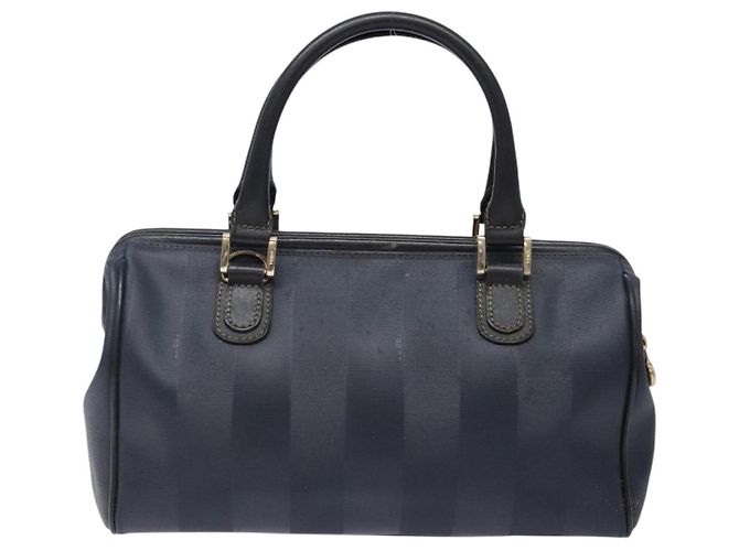 Pequin Sac à main en toile Pecan FENDI bleu marine et or Auth ep10858 Doré - vue 2
