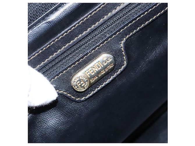 Pequin Sac à main en toile Pecan FENDI bleu marine et or Auth ep10858 Doré - vue 20