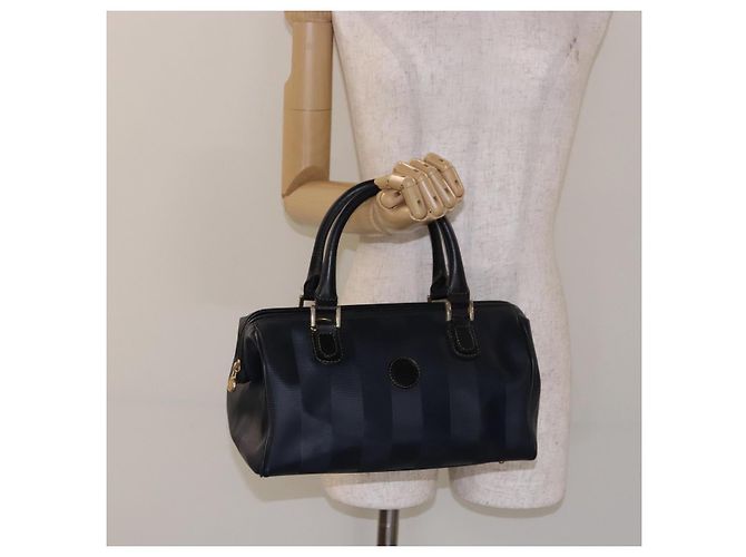 Pequin Sac à main en toile Pecan FENDI bleu marine et or Auth ep10858 Doré - vue 24