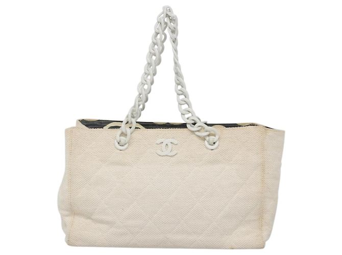CHANEL Borsa a Spalla Matelassé Catena Paglia Bianco Oro CC Auth 142166 D'oro - vista 13