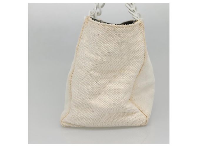CHANEL Borsa a Spalla Matelassé Catena Paglia Bianco Oro CC Auth 142166 D'oro - vista 4